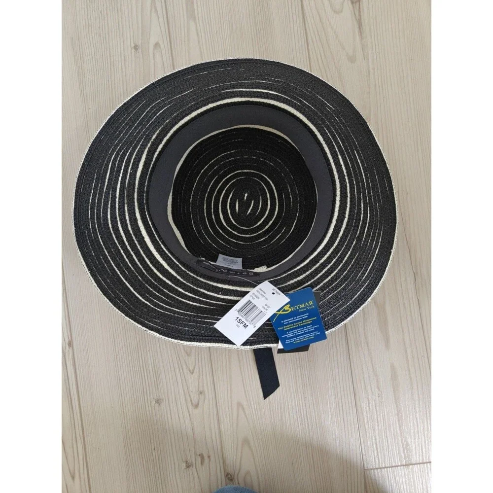 Betmar Women's Jasmine Wide Brim Sun Beach Hat ivory black one size NWT